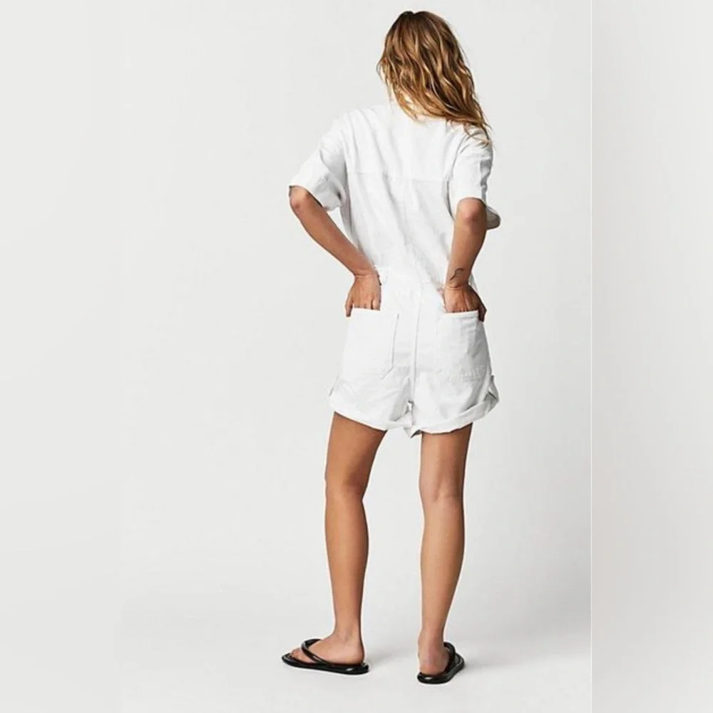 Free People Brown Short-Sleeve Denim Romper - Picture 5 of 16